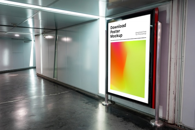 Bright billboard mockup in underground