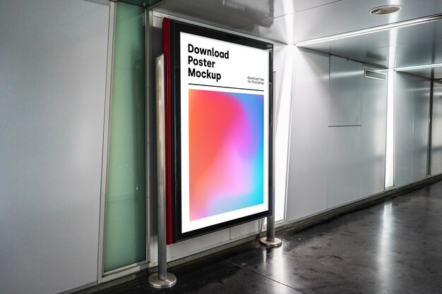 Bright billboard mockup in underground