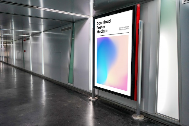 Free PSD bright billboard mockup in underground