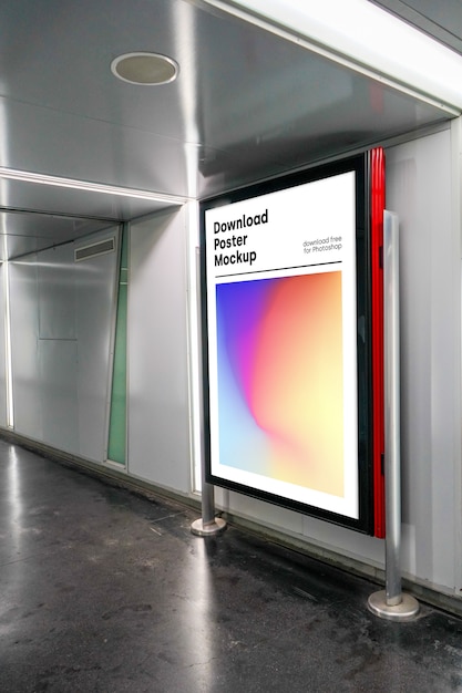 Free PSD bright billboard mockup in underground