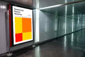 Free PSD bright billboard mockup in underground