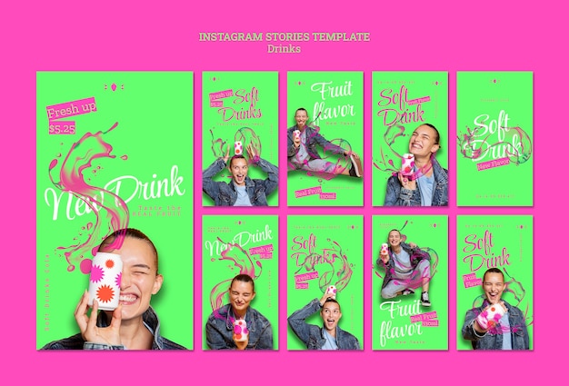 Bright non alcoholic drink instagram stories template