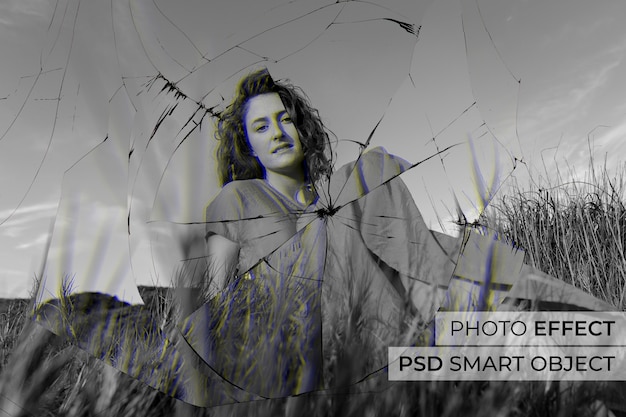 Free PSD broken glass effect over portrait of woman