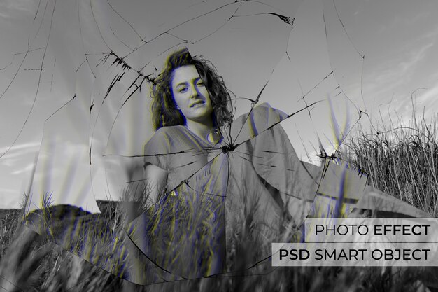 Broken glass effect over portrait of woman