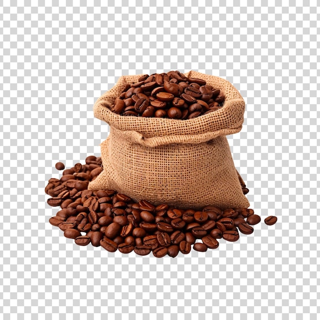 Free PSD brown coffee beans in a burlap sack or bag on a white background