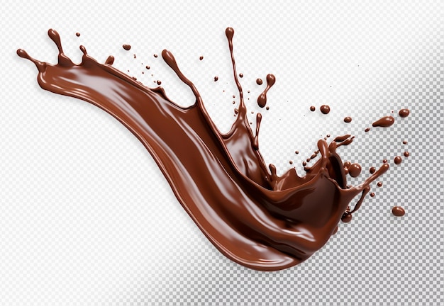 Free PSD brown liquid splash with drops on transparent background