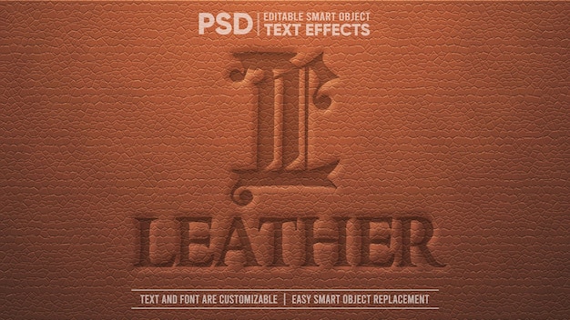 Brown vintage leather 3d editable smart object text effect