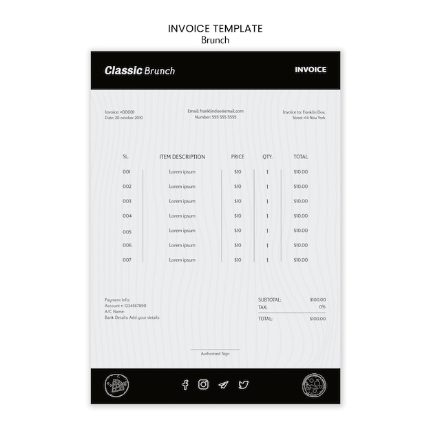 Free PSD brunch concept invoice template