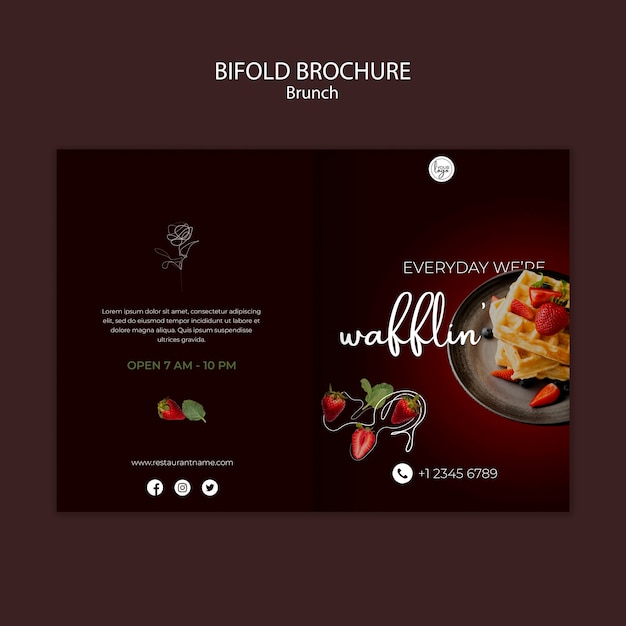 Free PSD brunch restaurant design bifold brochure template