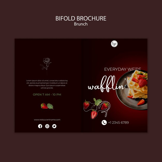 Brunch restaurant design bifold brochure template