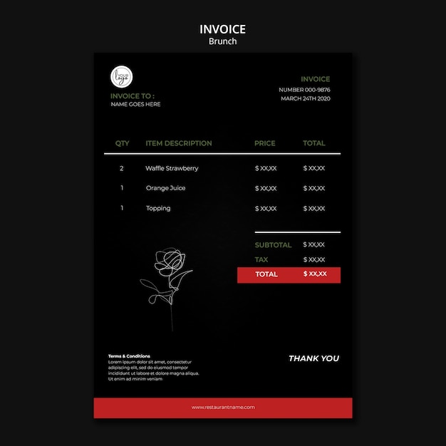 Brunch restaurant design invoice template