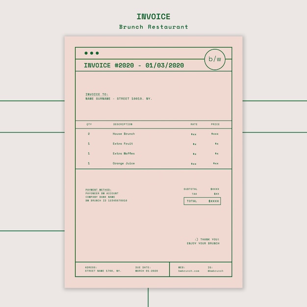 Free PSD brunch restaurant invoice template