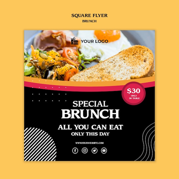 Brunch square flyer concept template