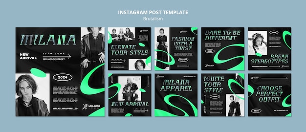 Free PSD brutalism concept  instagram posts