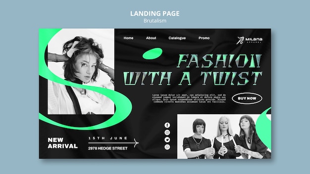 無料PSD ブルータリズムコンセプトのランディングページテンプレート