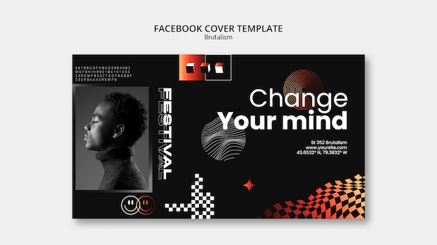 Free PSD brutalism style  facebook cover template