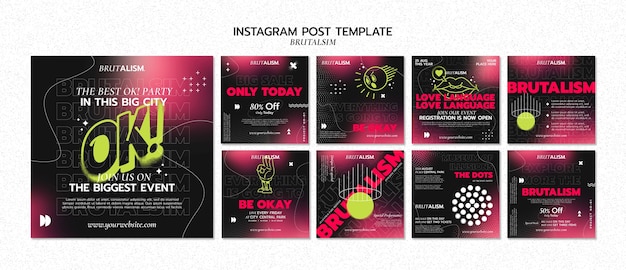 PSD gratuito modello di post instagram in stile brutalismo