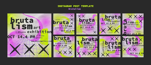 Free Brutalism Style Instagram Posts Template PSD Download