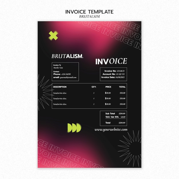 Free PSD brutalism style invoice template