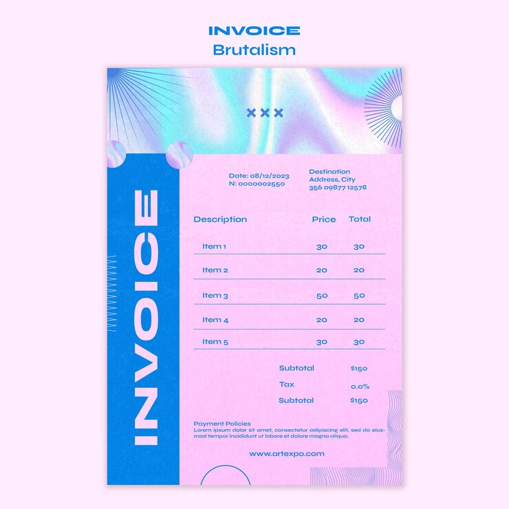 Free PSD brutalism style invoice template
