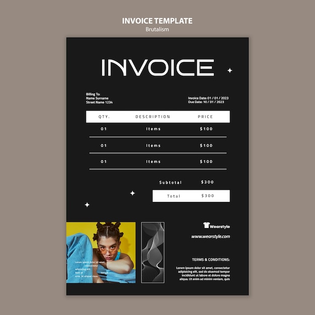 Free PSD brutalism style invoice template