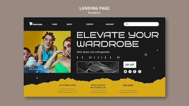 Free PSD brutalism style landing page template