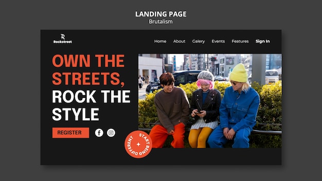 Free PSD brutalism style landing page template