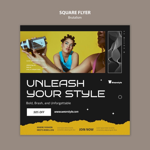 Brutalism style square flyer template