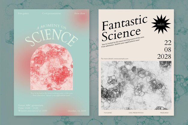 Bubble art science template psd событие эстетические рекламные плакаты двойной набор
