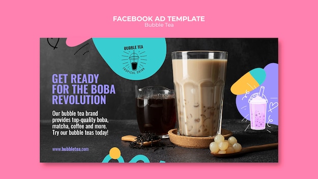 Бесплатный PSD Дизайн шаблона рекламы в фейсбуке с пузырьковым чаем