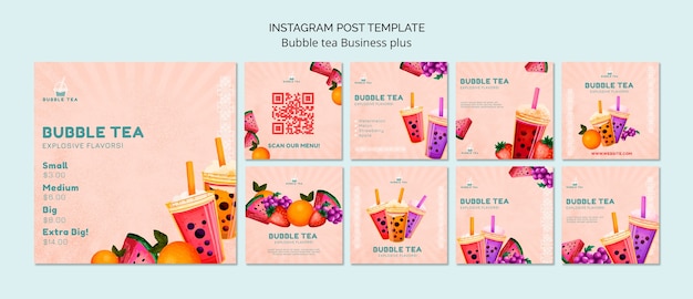 PSD gratuito bubble tea instagram post design del modello