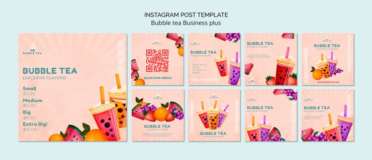 Free PSD bubble tea instagram posts template design