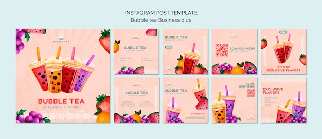 PSD gratuito bubble tea instagram post design del modello