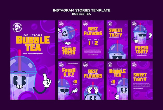 Бесплатный PSD Дизайн шаблона истории instagram с пузырьковым чаем