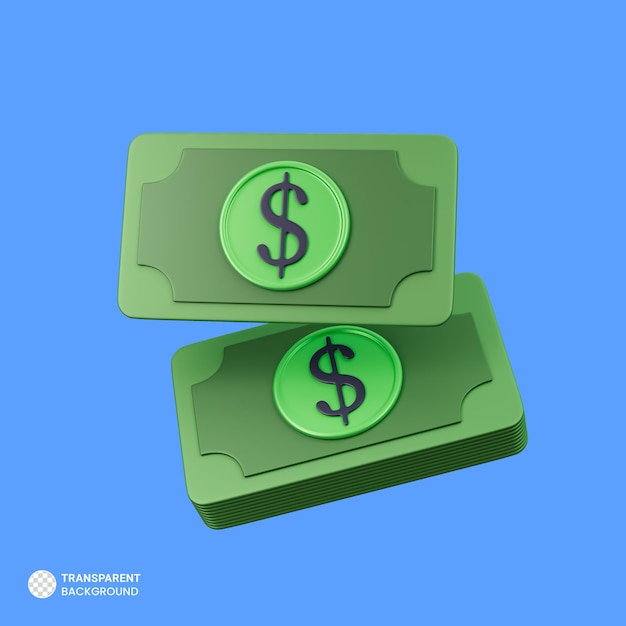 Free PSD bundle of dollar bills icon isolated 3d render illustration
