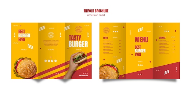 PSD gratuito modello di brochure a tre ante cibo americano burger