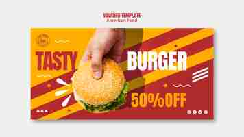 Бесплатный PSD burger американская еда ваучер шаблон