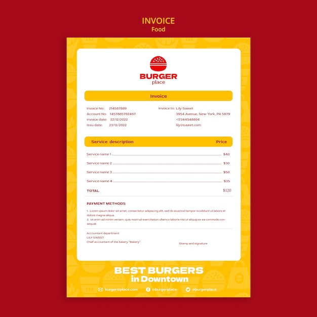無料PSD ハンバーガーとグリルの請求書テンプレート