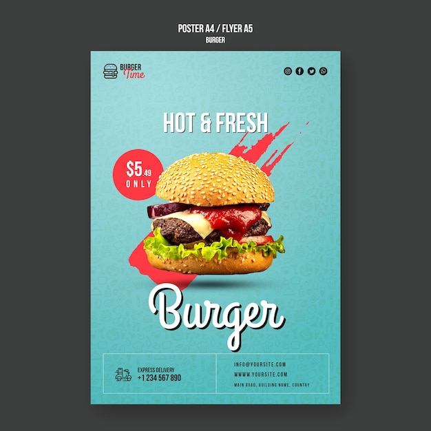 PSD gratuito modello di poster di concetto di hamburger