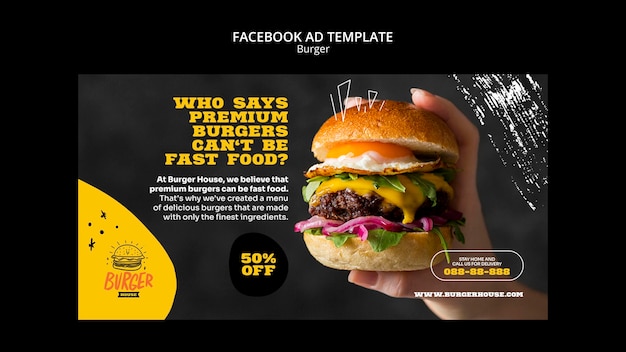 Бесплатный PSD Дизайн шаблона рекламы burger facebook