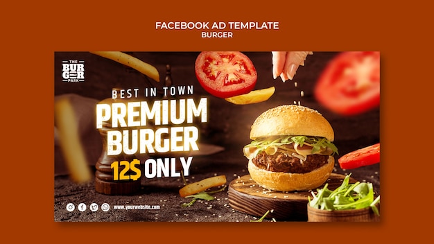 ハンバーガーのfacebookの広告テンプレートのデザイン