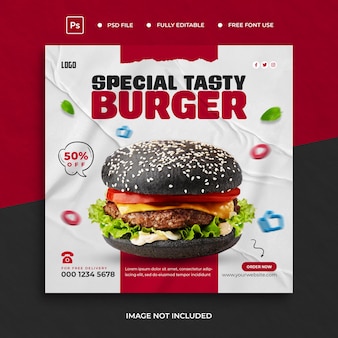 Burger food menu social media promotion and banner post design template premium psd