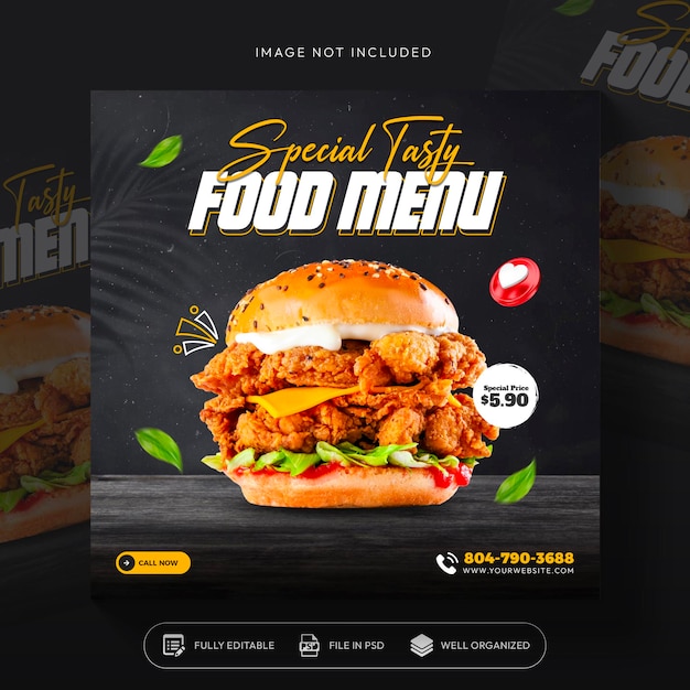 Free PSD burger food social media promotion and instagram banner post template design