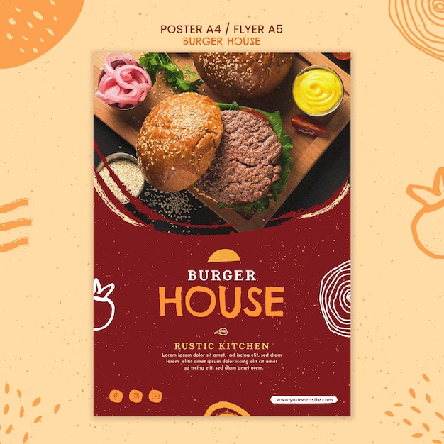 PSD gratuito modello di poster di burger house