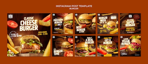 Progettazione del modello di post di instagram di hamburger