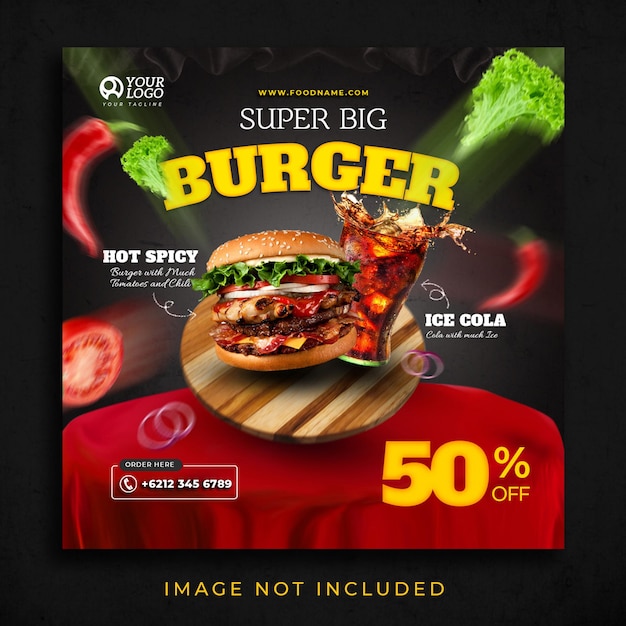 Burger menu food template for social media promotion – Free PSD Download