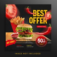 Free PSD burger menu food template for social media promotion