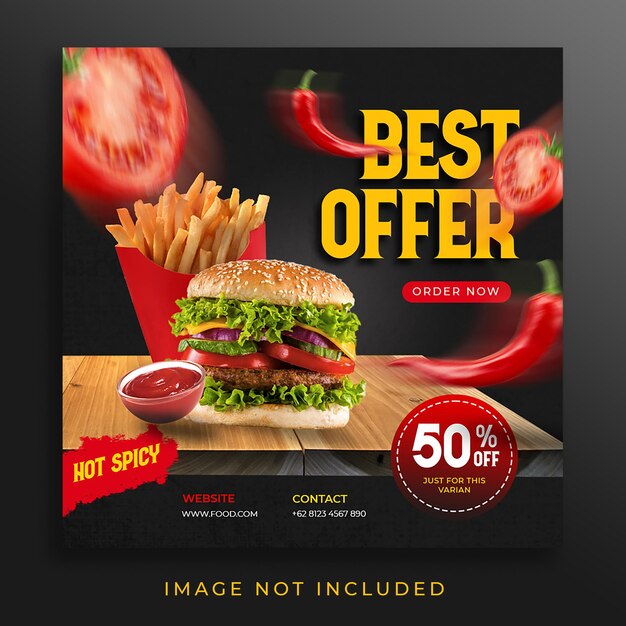 Burger Menu Food Template for Social Media Promotion