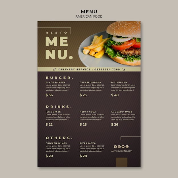 PSD gratuito modello di menu burger