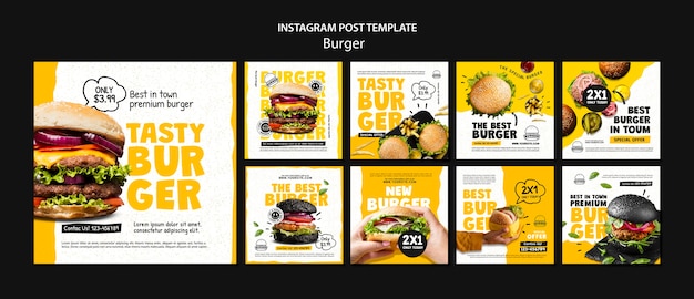 Free PSD burger restaurant instagram posts collection